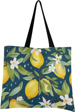 Lemon Summer Tote Bag for Women Canvas Shoulder Handbags Reusable Grocery Bags Large Purse with Inner Pocket 214a9446