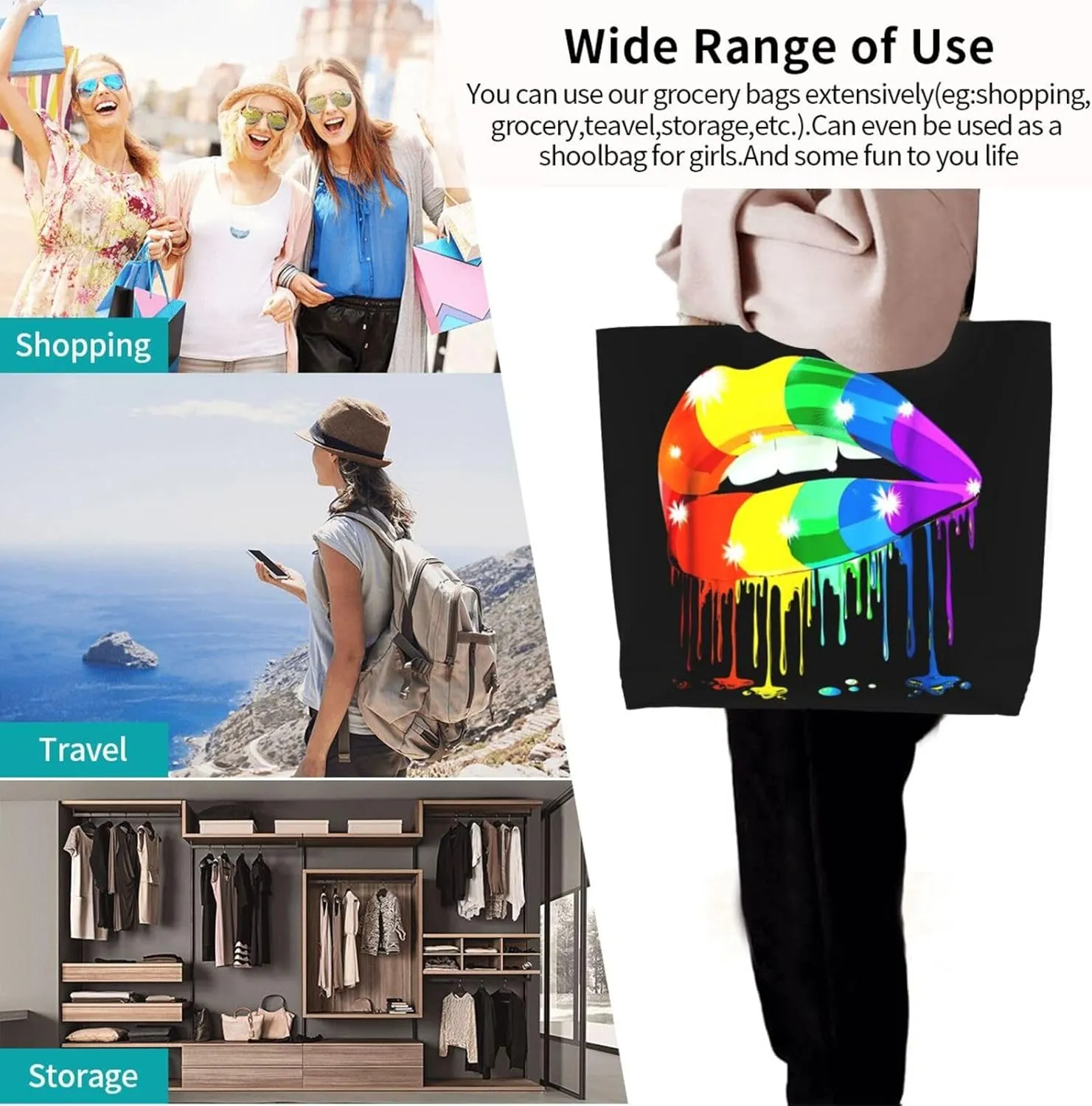 LGBT Pride Rainbow Gay allyship Heart Women's Tote Bag Large Capacity Single Shoulder Bags Handbag for Shopping Work