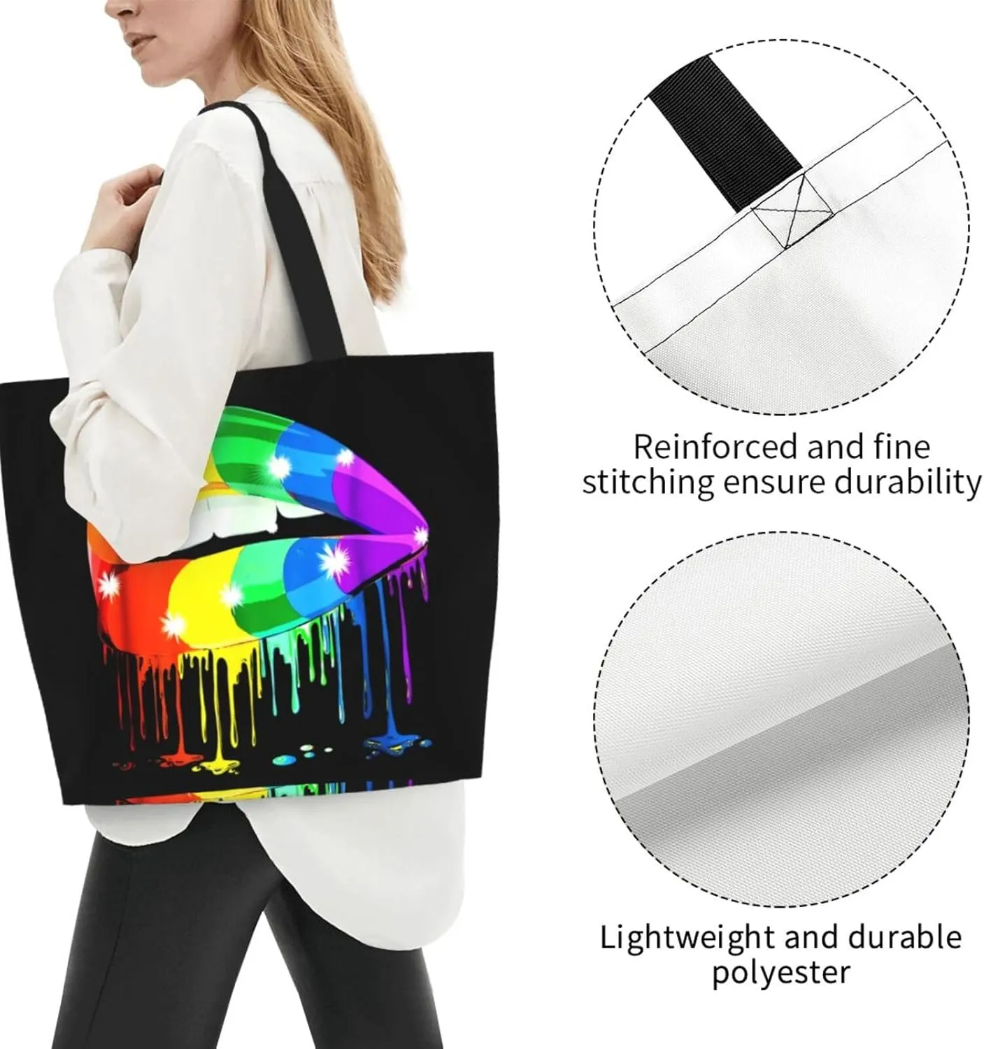 LGBT Pride Rainbow Gay allyship Heart Women's Tote Bag Large Capacity Single Shoulder Bags Handbag for Shopping Work