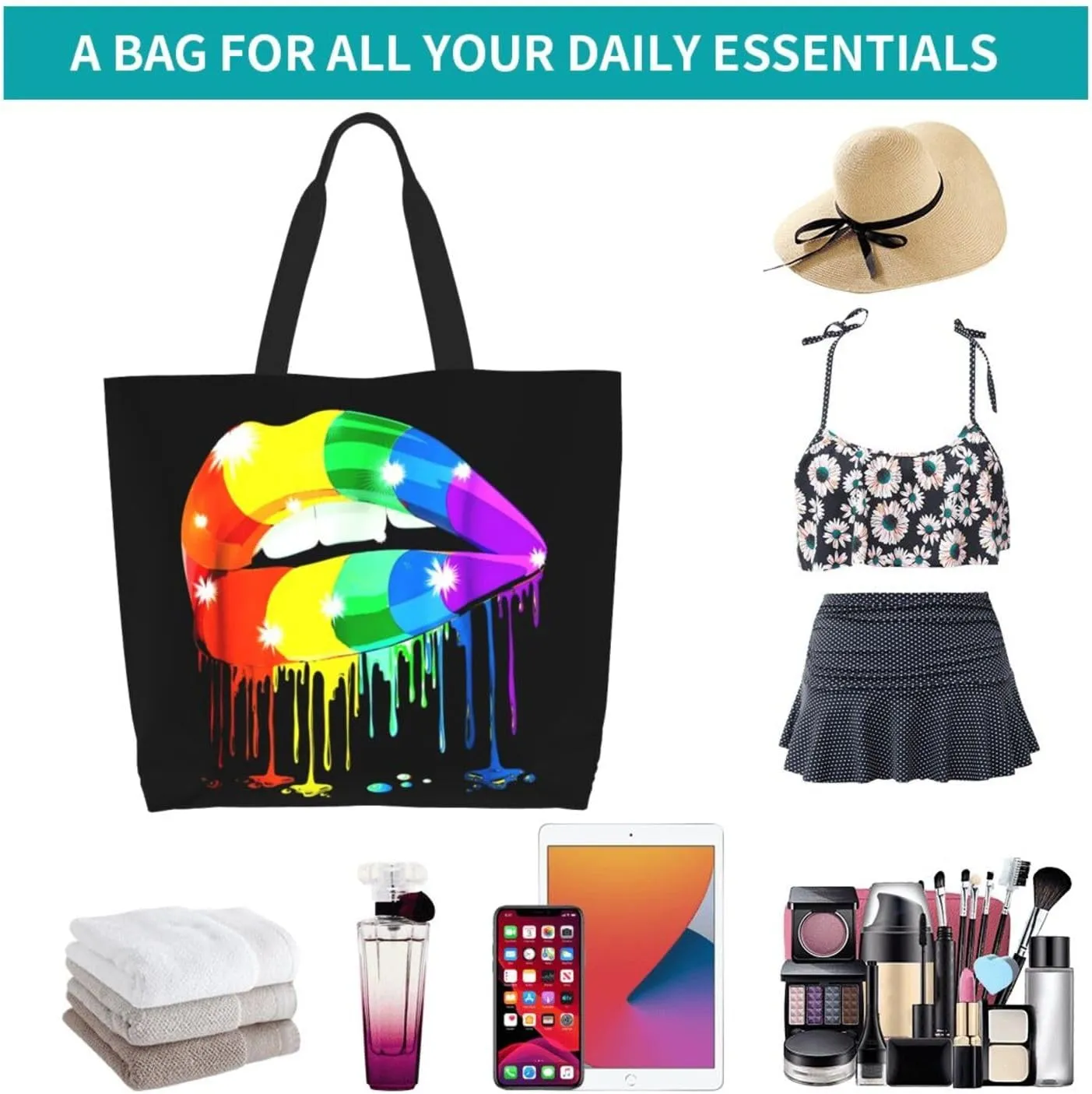 LGBT Pride Rainbow Gay allyship Heart Women's Tote Bag Large Capacity Single Shoulder Bags Handbag for Shopping Work