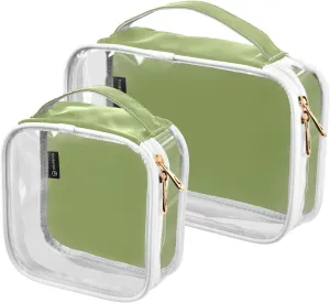 Light Green Clear Makeup Bags TSA Approved Toiletry Bag for Women Men Cosmetic Bags with Zipper Carry On Airport Airline Compliant Bag Quart Size PVC Travel Bags for Toiletries Bathroom, 2 Pack
