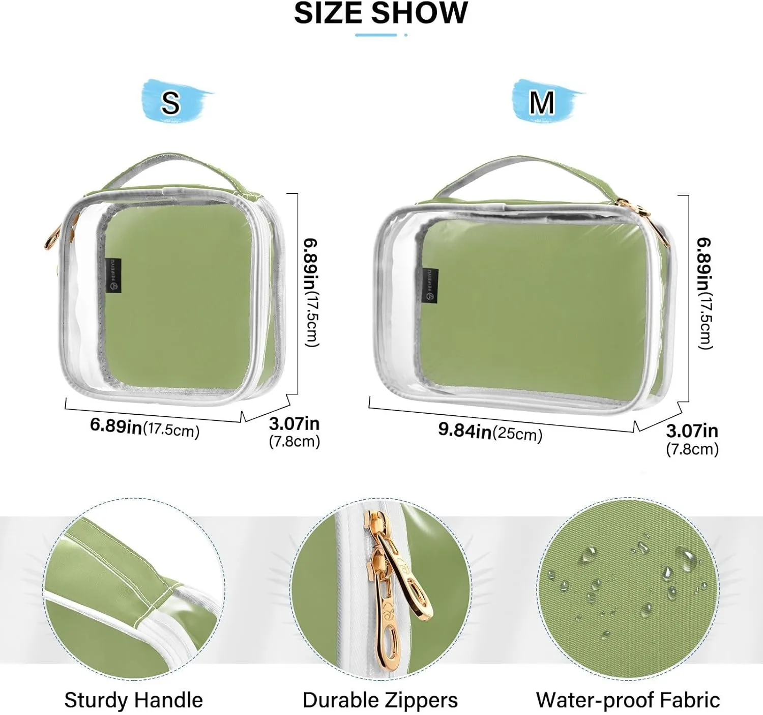 Light Green Clear Makeup Bags TSA Approved Toiletry Bag for Women Men Cosmetic Bags with Zipper Carry On Airport Airline Compliant Bag Quart Size PVC Travel Bags for Toiletries Bathroom, 2 Pack