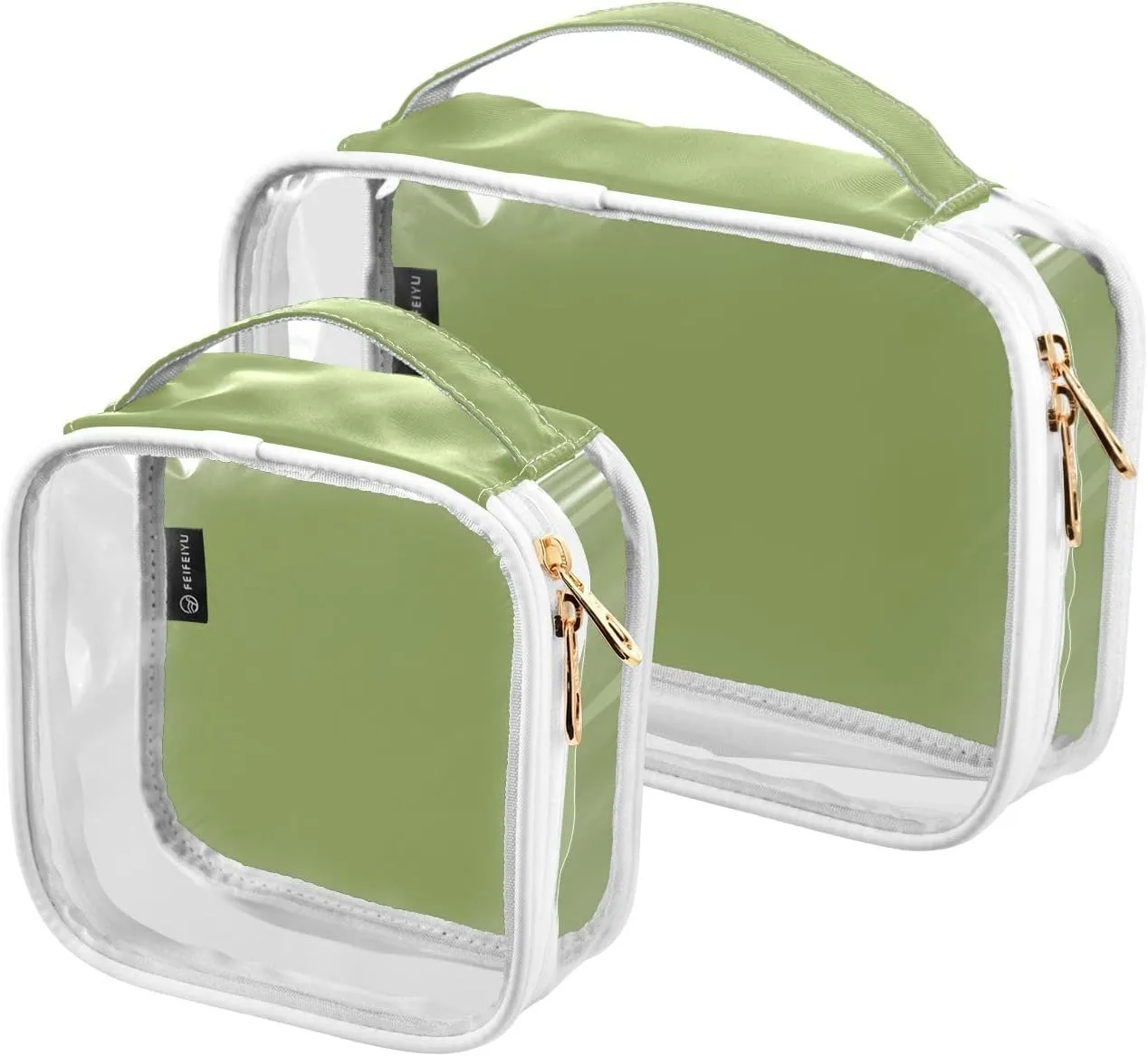 Light Green Clear Makeup Bags TSA Approved Toiletry Bag for Women Men Cosmetic Bags with Zipper Carry On Airport Airline Compliant Bag Quart Size PVC Travel Bags for Toiletries Bathroom, 2 Pack