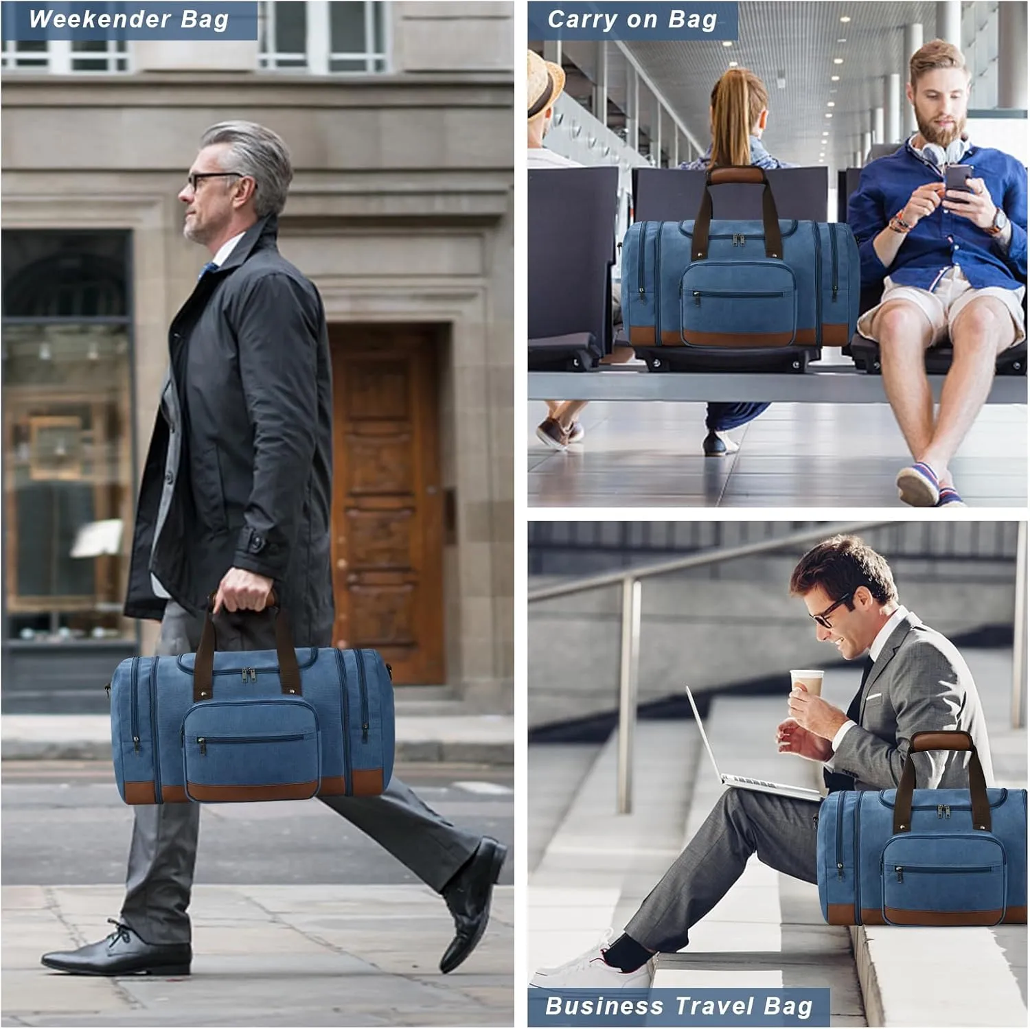 Litvyak Duffle Bag for Travel, 50L Canvas Travel Duffel Bags Overnight Weekend Gym Carry On Luggage Bag for Men & Womenn(Blue Toiletry Bag)