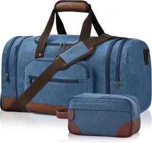 Litvyak Duffle Bag for Travel, 50L Canvas Travel Duffel Bags Overnight Weekend Gym Carry On Luggage Bag for Men & Womenn(Blue Toiletry Bag)