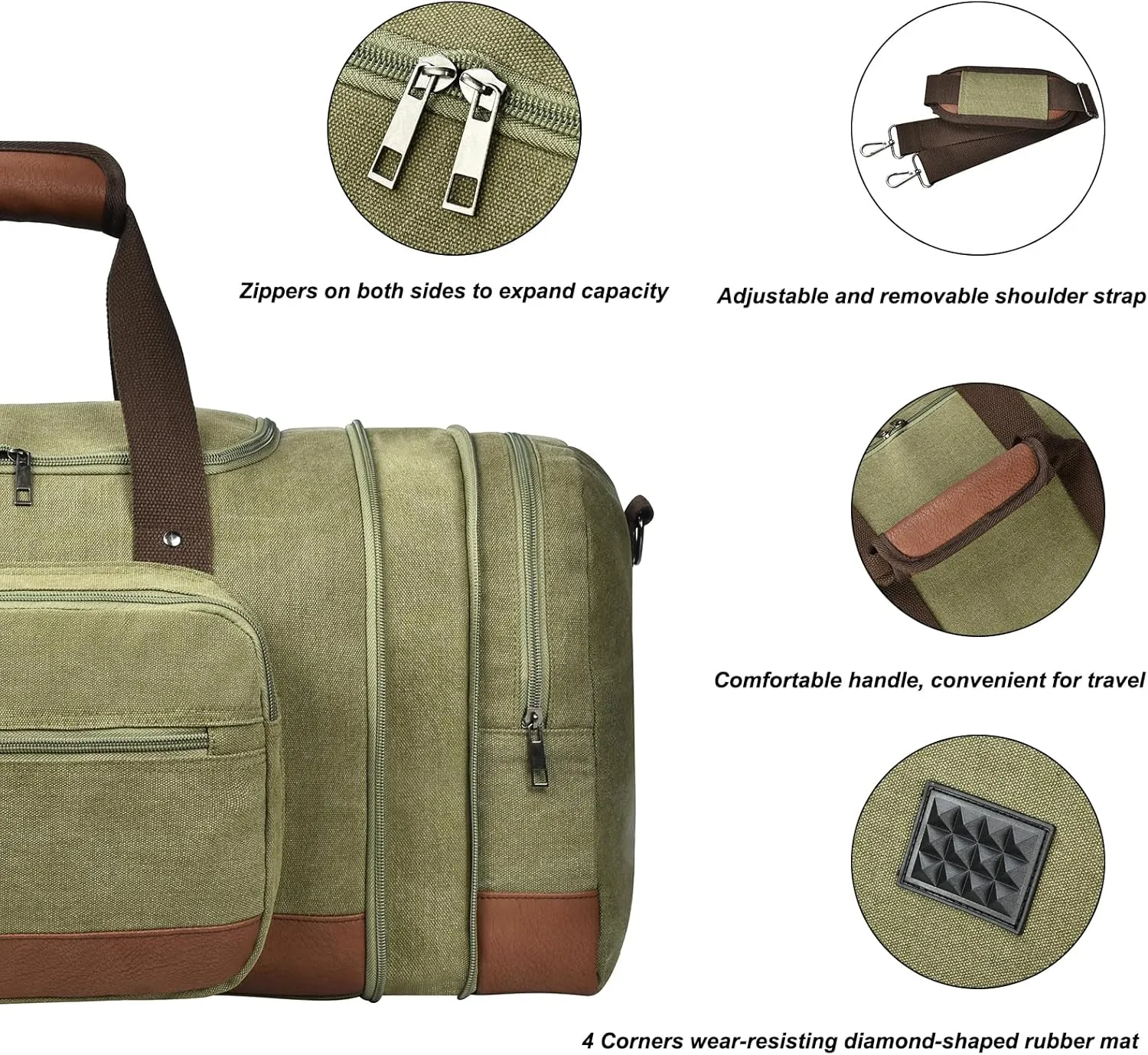 Litvyak Duffle Bag for Travel, Canvas Travel Duffel Bags Overnight Weekend Gym Carry On Luggage Bag for Men & Women (Army Green Toiletry Bag, 50L)