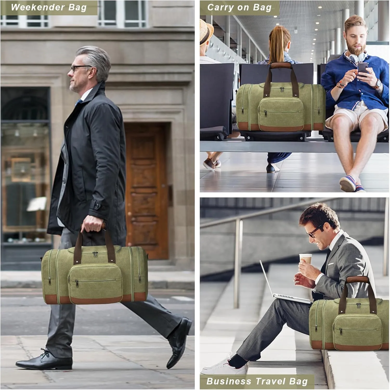 Litvyak Duffle Bag for Travel, Canvas Travel Duffel Bags Overnight Weekend Gym Carry On Luggage Bag for Men & Women (Army Green Toiletry Bag, 50L)