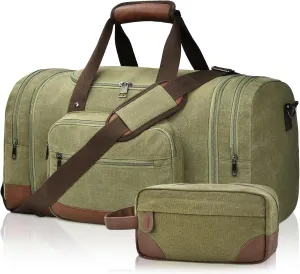 Litvyak Duffle Bag for Travel, Canvas Travel Duffel Bags Overnight Weekend Gym Carry On Luggage Bag for Men & Women (Army Green Toiletry Bag, 50L)