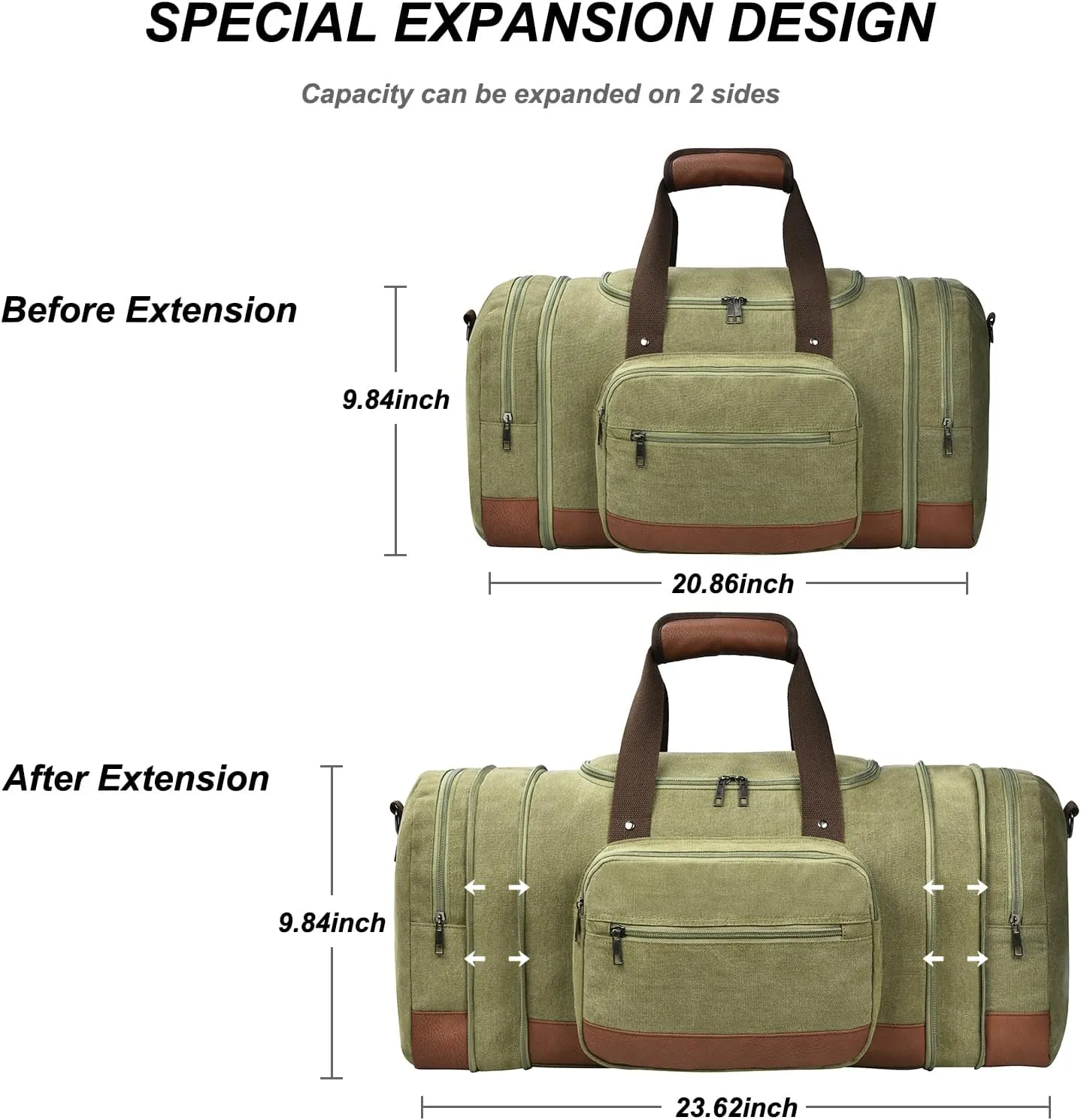 Litvyak Duffle Bag for Travel, Canvas Travel Duffel Bags Overnight Weekend Gym Carry On Luggage Bag for Men & Women (Army Green Toiletry Bag, 50L)