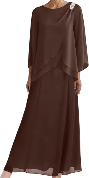 Long Mother of The Bride Dresses for Wedding Chiffon Evening Formal Dress Beaded Wedding Guest Groom Dresses Tiered