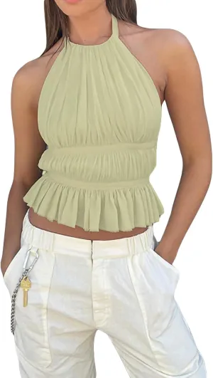 luethbiezx Women's Summer Tank Tops Sleeveless Solid Spaghetti Strap Camisole Halter Tops Casual Henley Shirts 2024