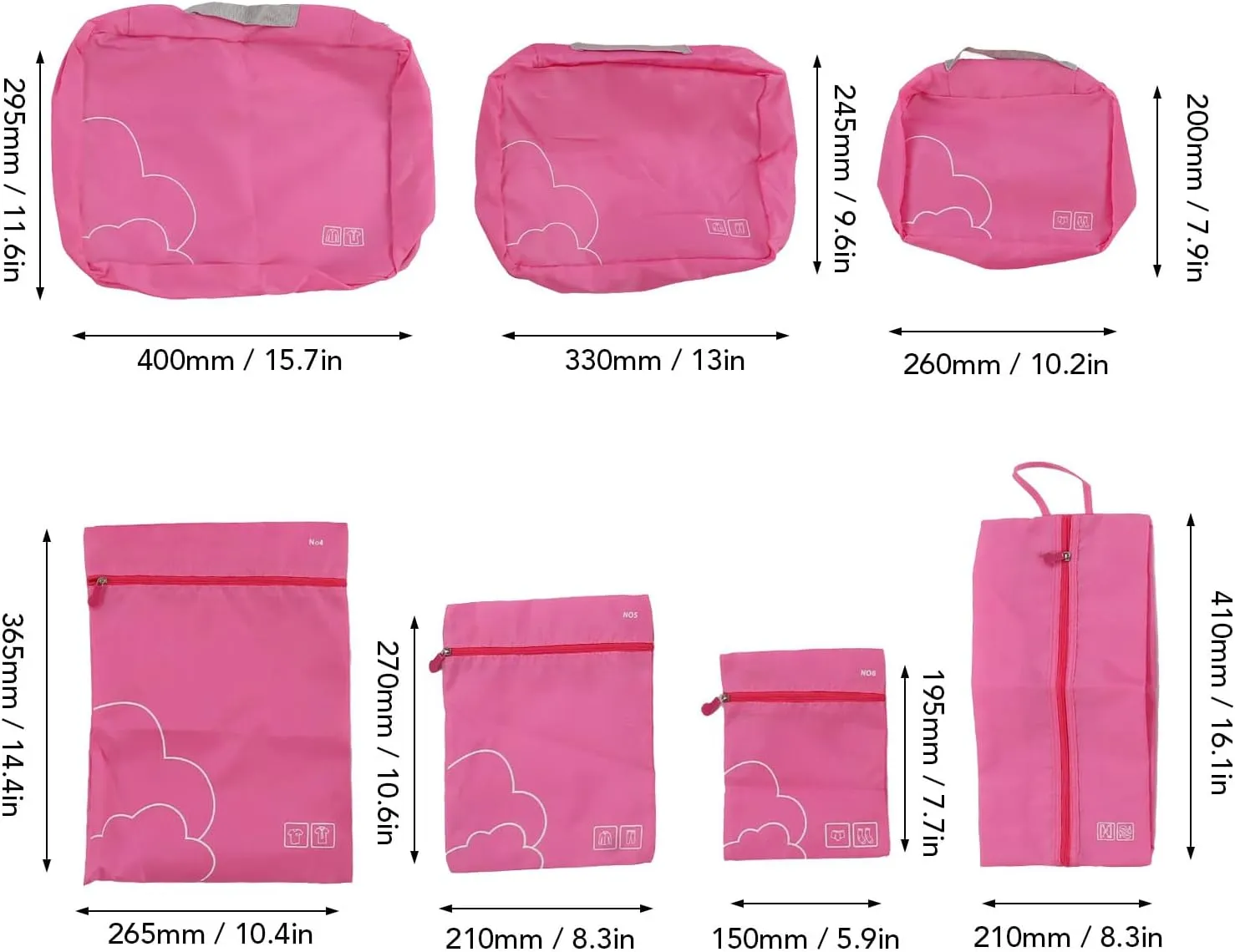 Luggage Packing Bags Waterproof Polyester Travel Packing Cubes for Business Trip (Rose Red)