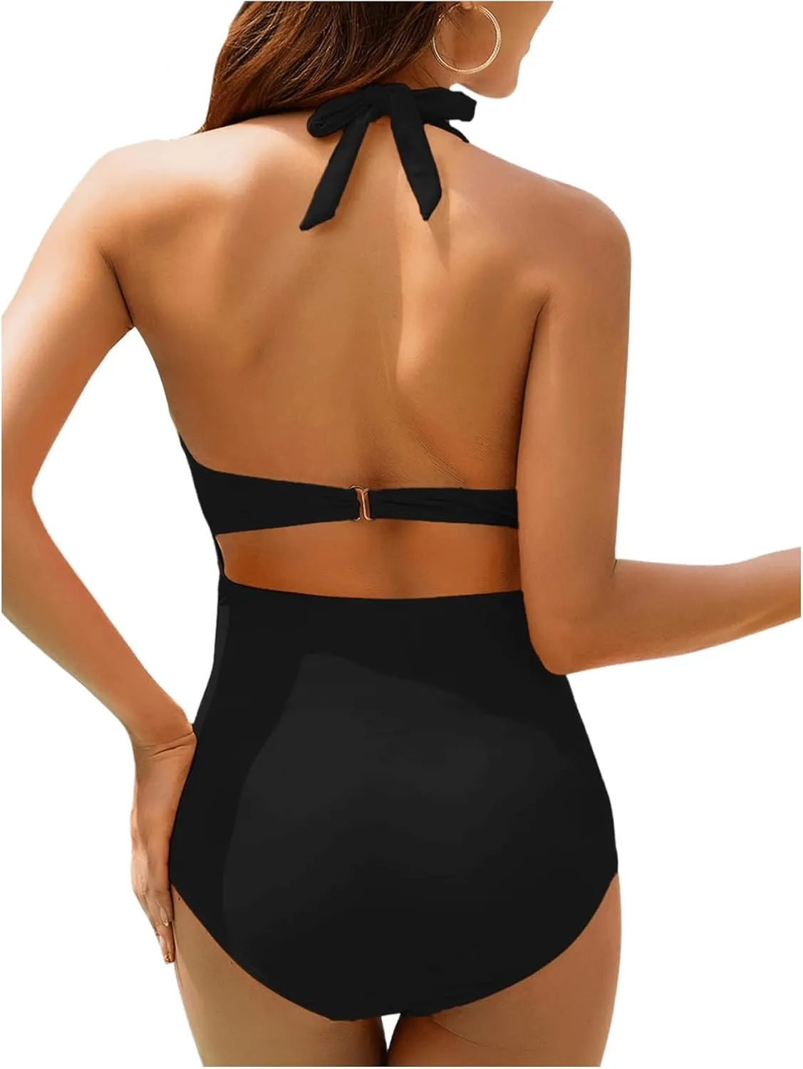 MakeMeChic Women's Maternity One Piece Swimsuit Halter Cross Front Bathing Suit