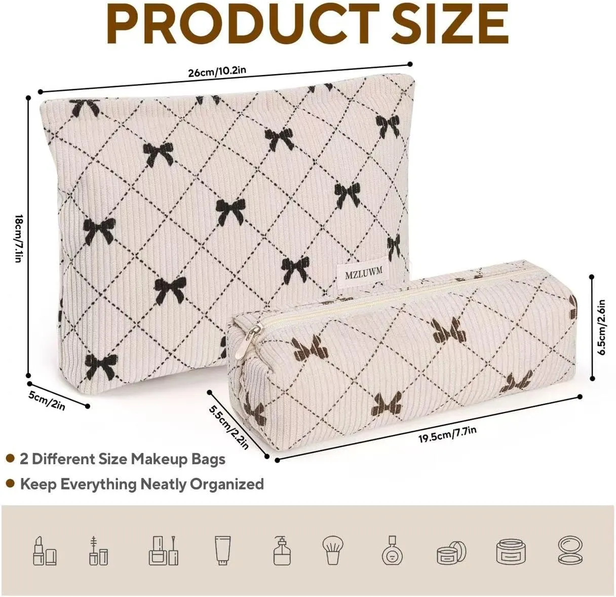 Makeup Bag, Cosmetic Bags for Women, Large Capacity Make up Bag and Brush Storage Bag,Corduroy Makeup bag Set,Aesthetic Women Handbags Purses, Travel Essentials Aesthetic Stuff