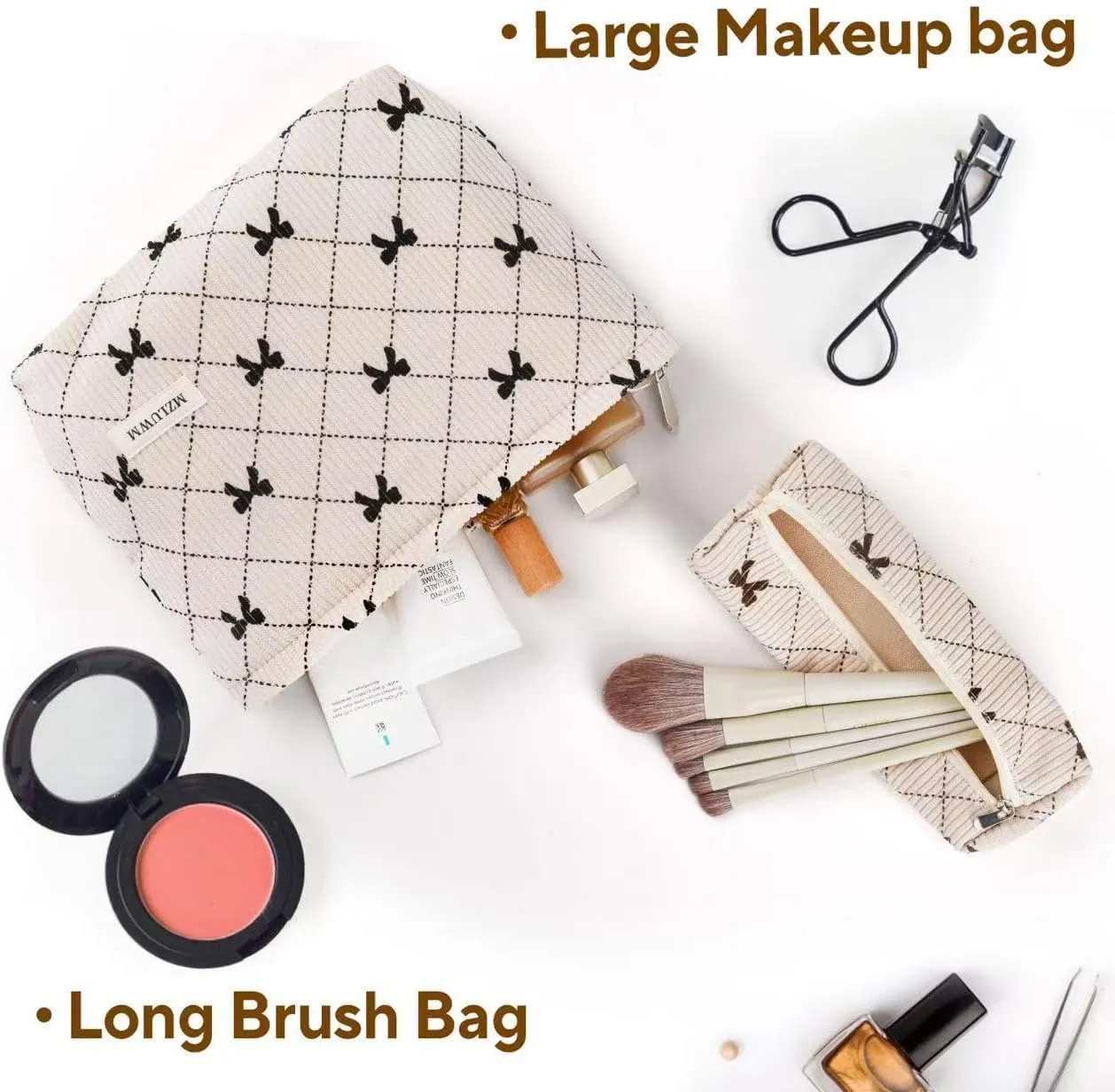Makeup Bag, Cosmetic Bags for Women, Large Capacity Make up Bag and Brush Storage Bag,Corduroy Makeup bag Set,Aesthetic Women Handbags Purses, Travel Essentials Aesthetic Stuff