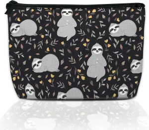 Makeup Bag for Purse, Waterproof Funny Cute Baby Sloths Leaves Cosmetic Bag for Women, Zipper Travel Toiletry Gift 9.55.9 Inch