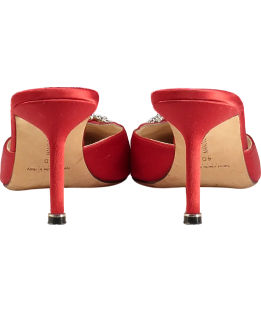 Manolo Blahnik Red Satin Jewel Buckle Hangisi Mules 70mm UK 7 EU 40 
