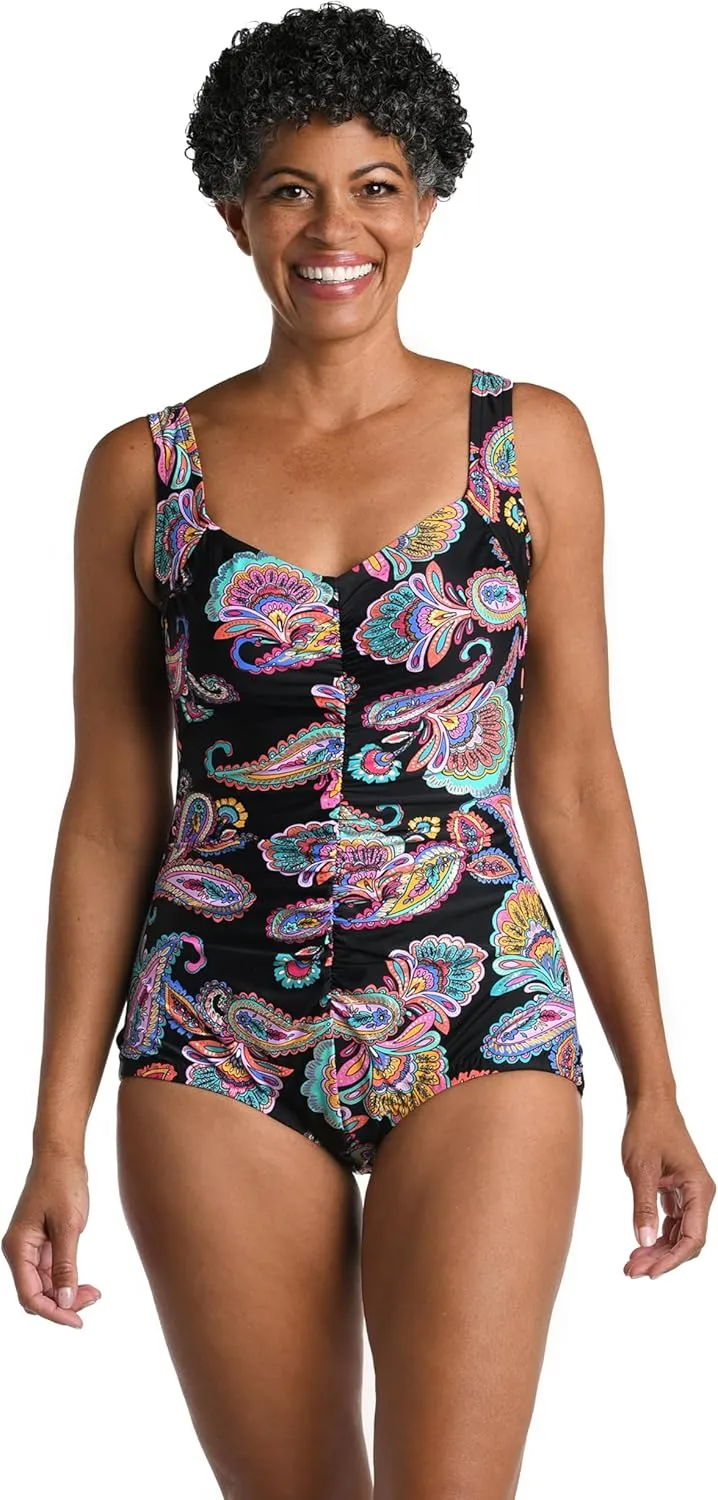 Maxine Of Hollywood Women's One Piece Bathing Suit Shirred Girl Leg Swimsuit
