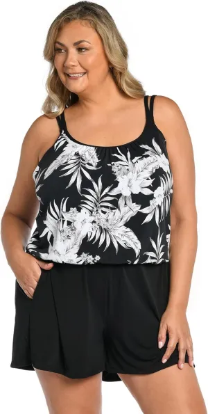 Maxine Of Hollywood Women's Romper One Piece Swimsuit