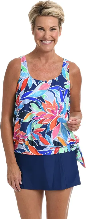 Maxine Of Hollywood Women's Standard Side Tie Scoop Neck Banded Tankini Swimsuit Top