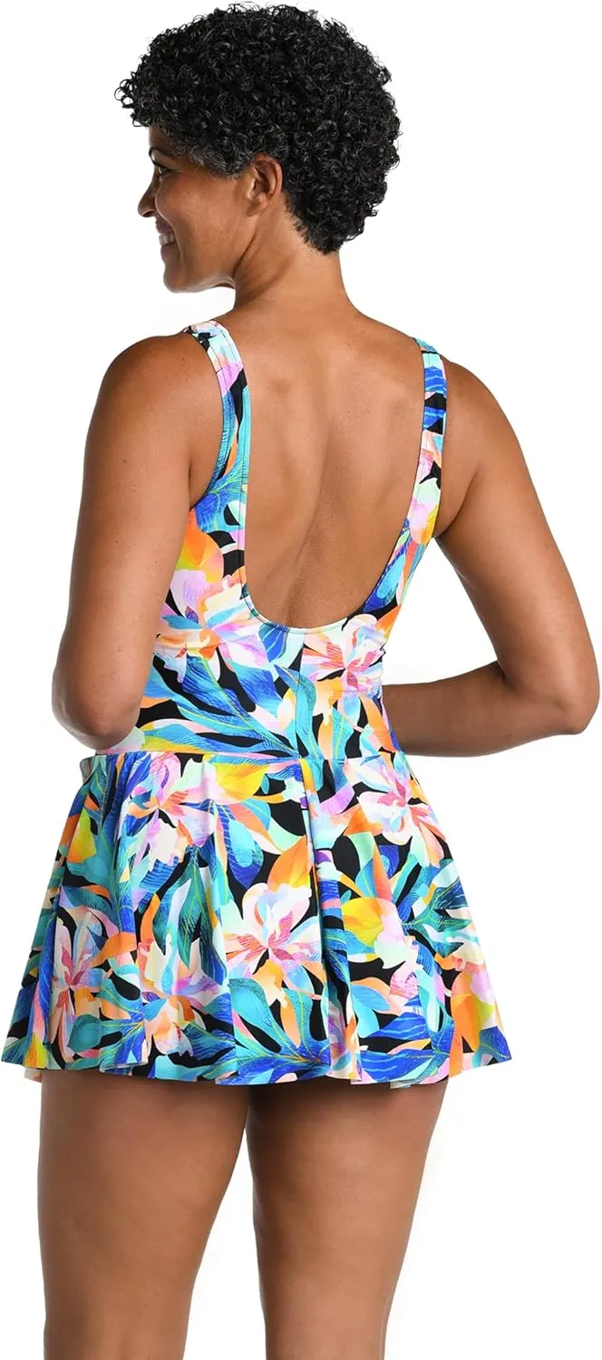 Maxine Of Hollywood Women's Standard Surplice Swim Dress One Piece Swimsuit