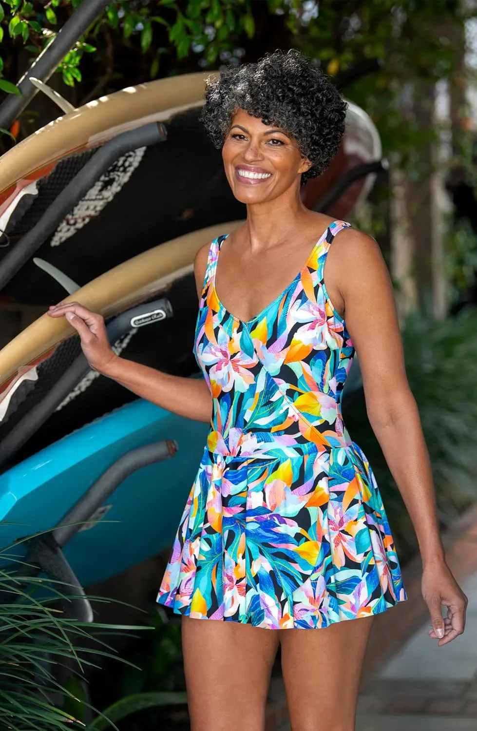 Maxine Of Hollywood Women's Standard Surplice Swim Dress One Piece Swimsuit