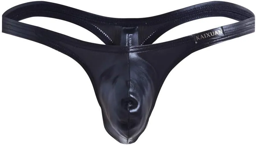 Men's Leather Thong Underwear - Sexy Bare Buttocks G-String Mesh Briefs