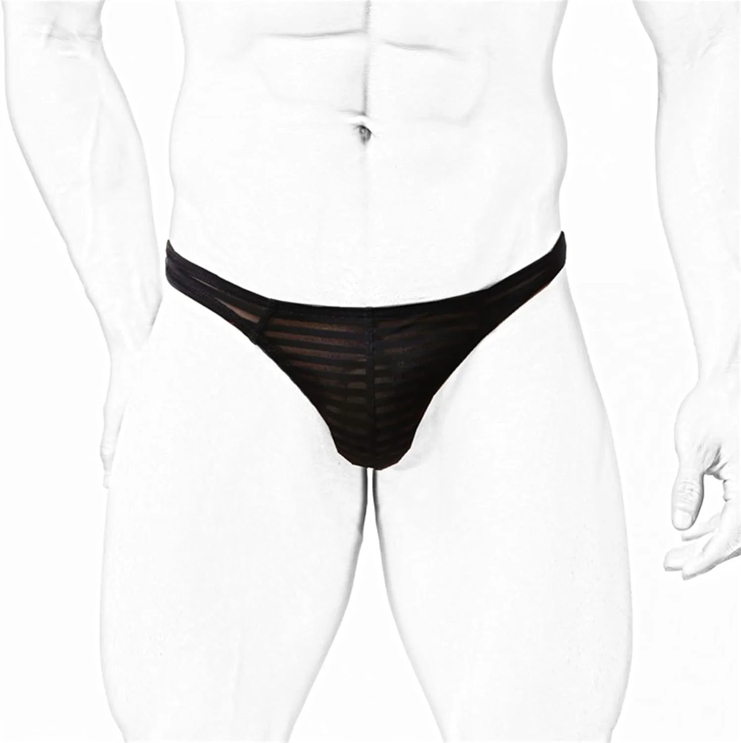 Men's Low Waist U Convex Striped Briefs Sexy Mesh Translucent G String T Back Bikini Underwear Sheer Ice Silk Thongs