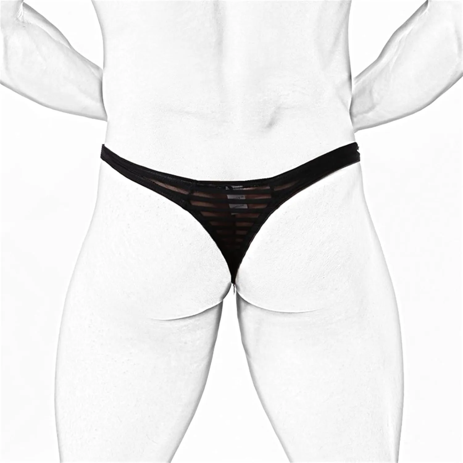 Men's Low Waist U Convex Striped Briefs Sexy Mesh Translucent G String T Back Bikini Underwear Sheer Ice Silk Thongs