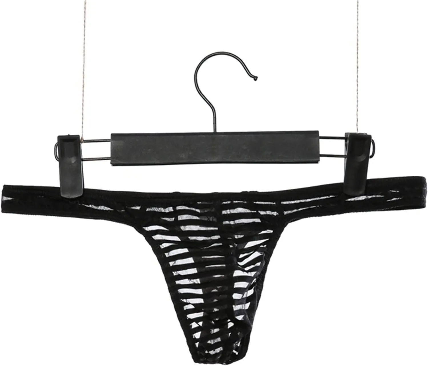 Men's Low Waist U Convex Striped Briefs Sexy Mesh Translucent G String T Back Bikini Underwear Sheer Ice Silk Thongs