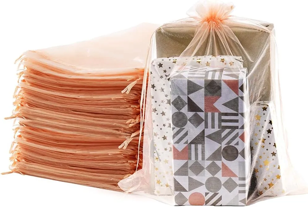 Meowoo 24PCS Big Organza Bags, 12x16in Big Mesh Bags Drawstring, Mesh Gift Bags Drawstring for Shoes, gift bags, home storage, Christmas, gardening, dolls(champagne)