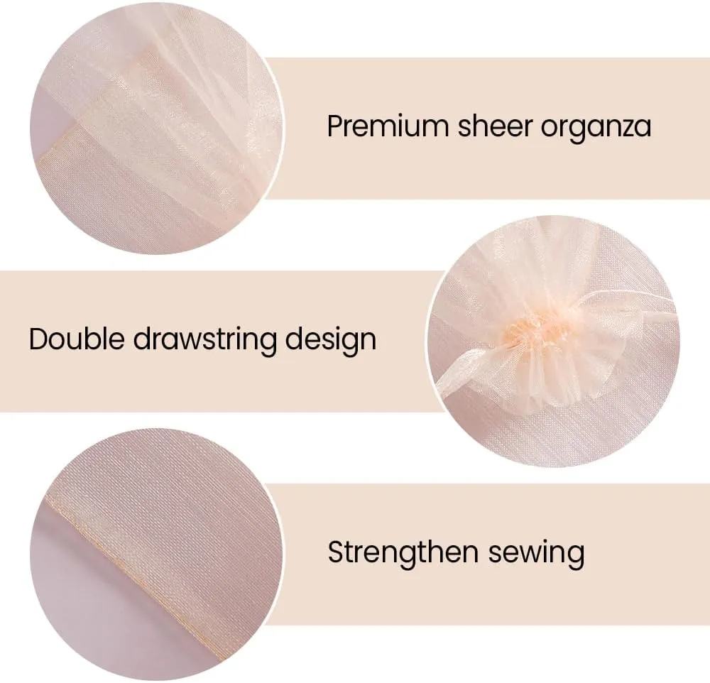 Meowoo 24PCS Big Organza Bags, 12x16in Big Mesh Bags Drawstring, Mesh Gift Bags Drawstring for Shoes, gift bags, home storage, Christmas, gardening, dolls(champagne)