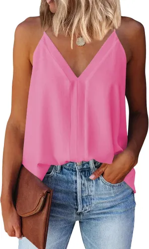 miduo Womens V Neck Strappy Tank Tops Loose Casual Sleeveless Shirts Blouses