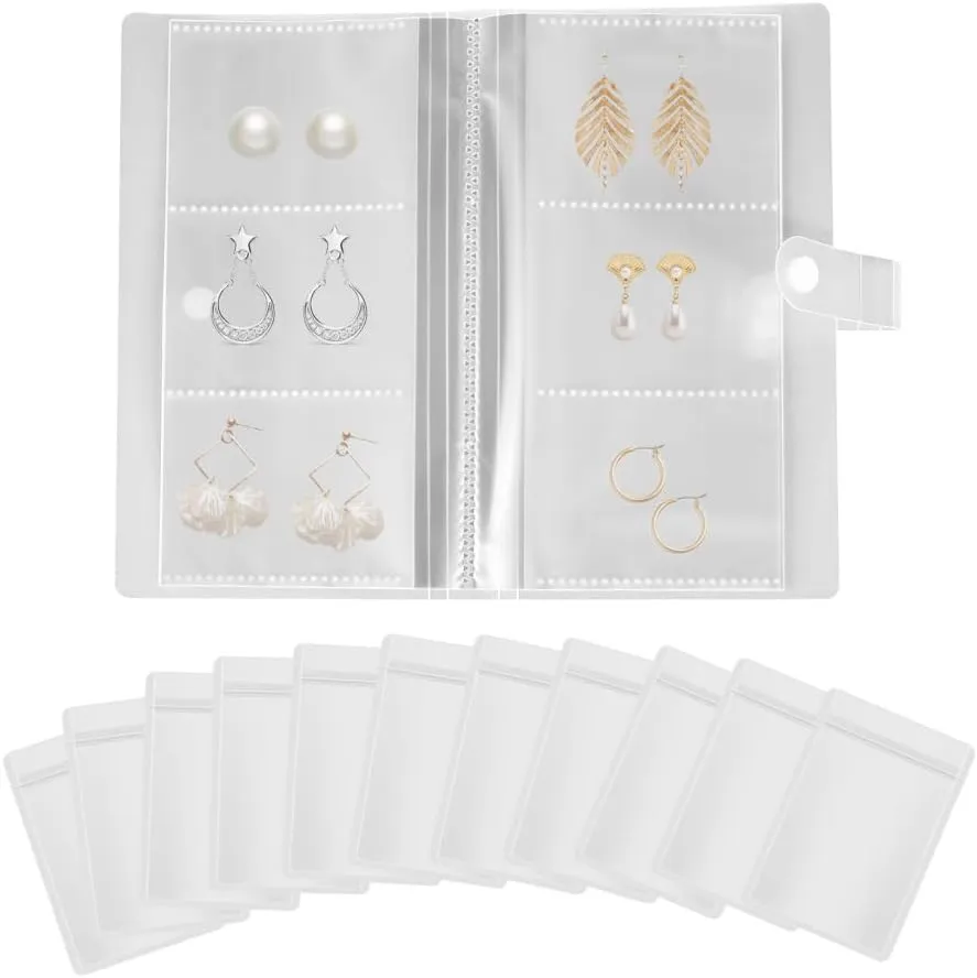 MiOYOOW Transparent Jewellery Storage Book Set, Clear Small Plastic Bags Ring Earring Organizer Travel Earring Organizer Case with 100pcs Pocket for Necklace Earrings Rings Jewelry