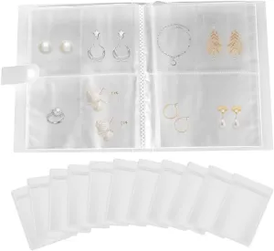 MiOYOOW Transparent Jewellery Storage Book Set, Clear Small Plastic Bags Ring Earring Organizer Travel Earring Organizer Case with 100pcs Pocket for Necklace Earrings Rings Jewelry