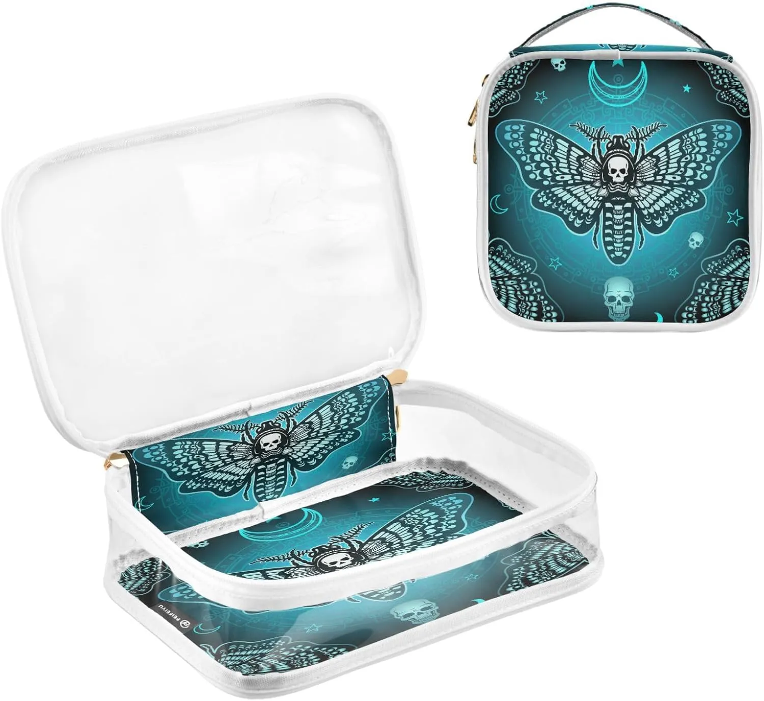 MNSRUU Clear Makeup Bags Butterfly Skull Boho Toiletry Bag for Women 2 PCS Waterproof Clear Bags Clear Travel Toiletry Bag Small Cosmetic Makeup Bag, Carry on Airport Airline Compliant Bag