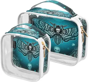 MNSRUU Clear Makeup Bags Butterfly Skull Boho Toiletry Bag for Women 2 PCS Waterproof Clear Bags Clear Travel Toiletry Bag Small Cosmetic Makeup Bag, Carry on Airport Airline Compliant Bag