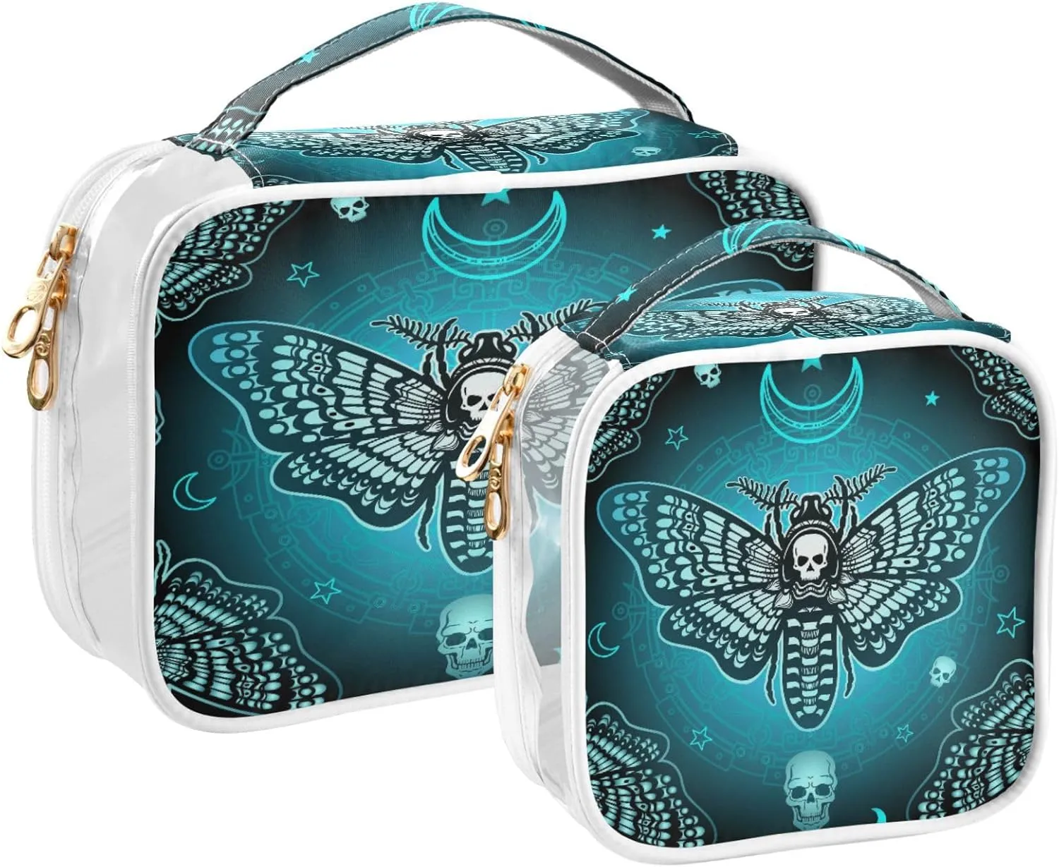 MNSRUU Clear Makeup Bags Butterfly Skull Boho Toiletry Bag for Women 2 PCS Waterproof Clear Bags Clear Travel Toiletry Bag Small Cosmetic Makeup Bag, Carry on Airport Airline Compliant Bag