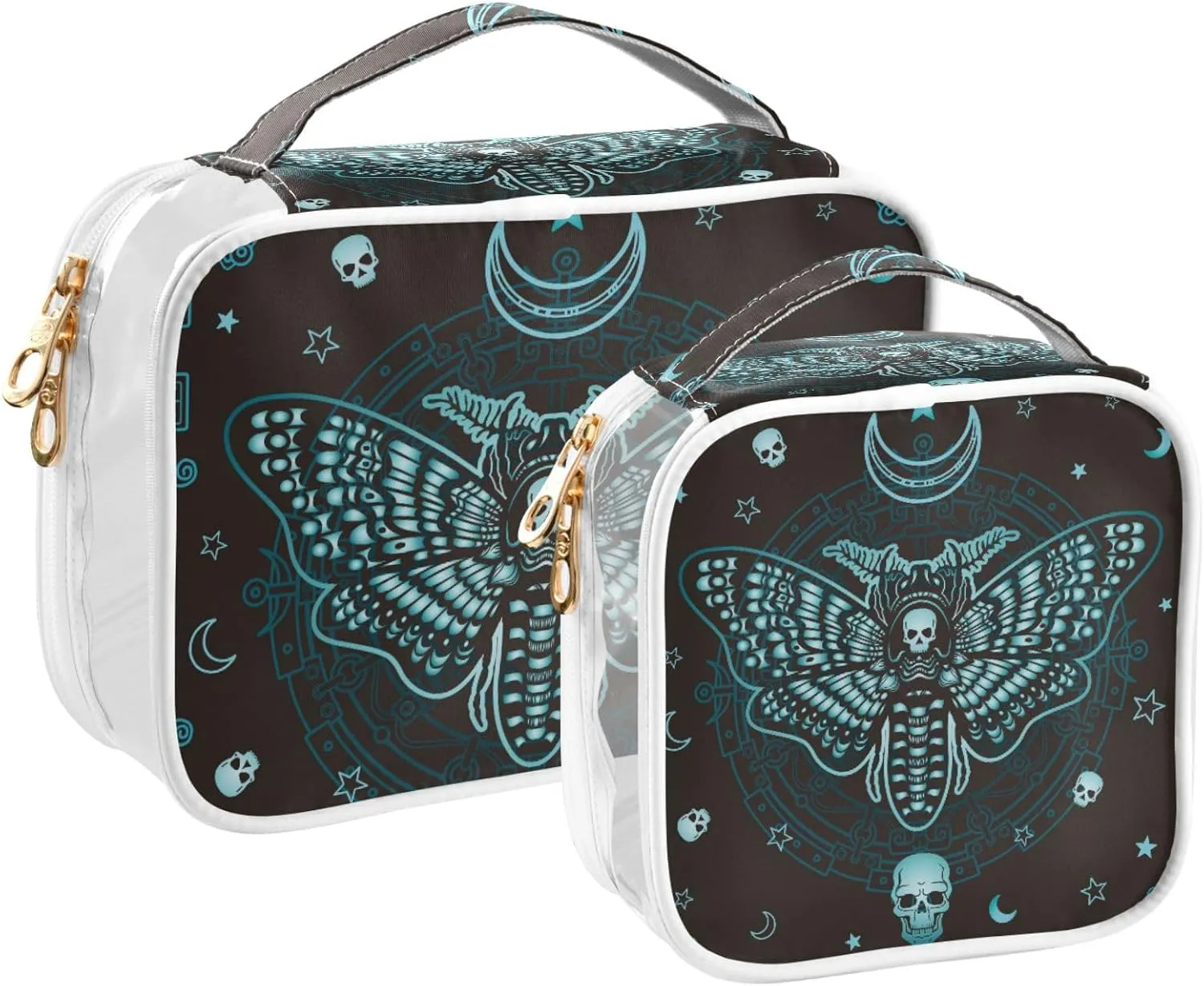 MNSRUU Clear Makeup Bags Butterfly Skull Mysticism Toiletry Bag for Women 2 PCS Waterproof Clear Bags Clear Travel Toiletry Bag Small Cosmetic Makeup Bag, Carry on Airport Airline Compliant Bag