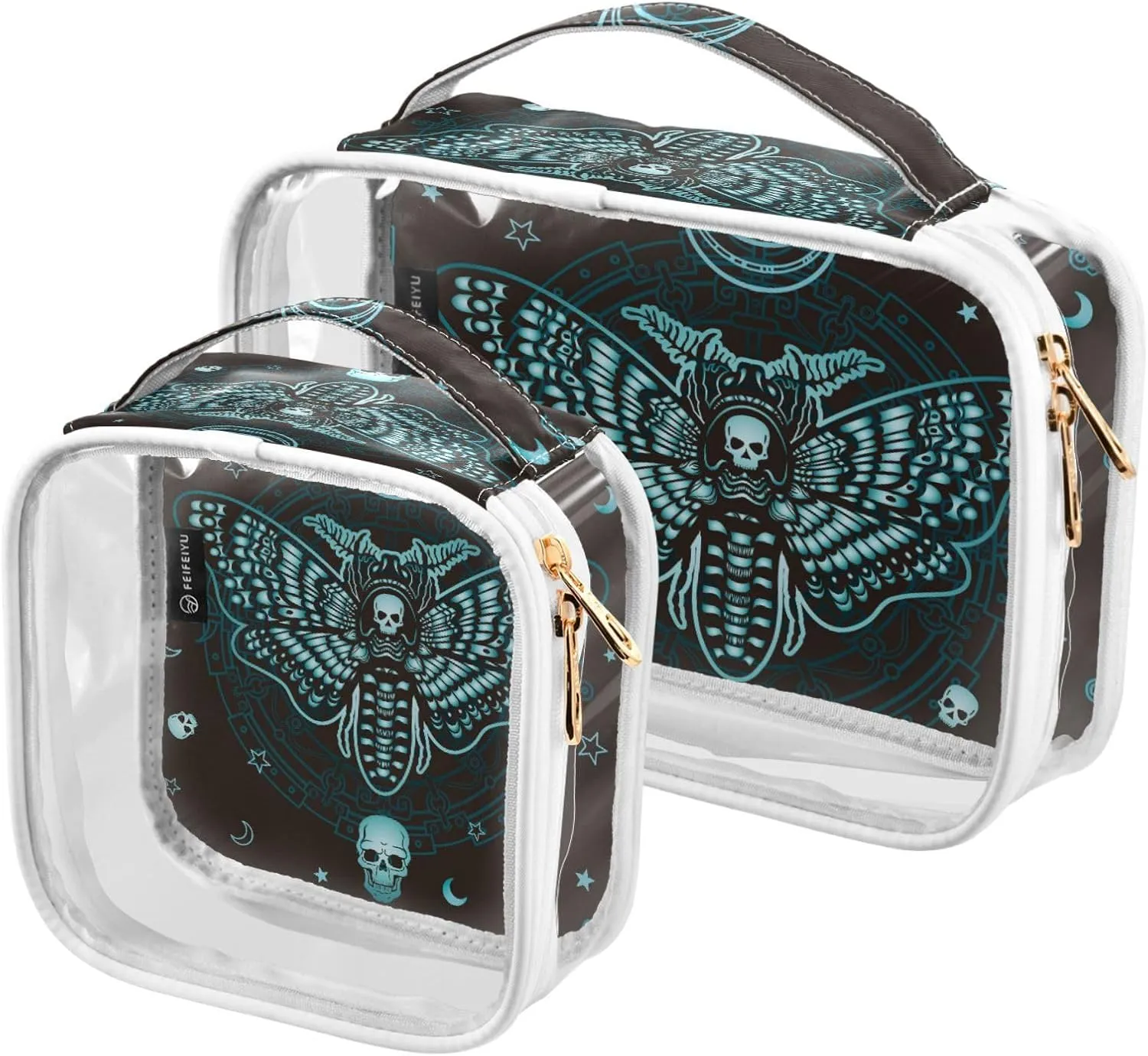 MNSRUU Clear Makeup Bags Butterfly Skull Mysticism Toiletry Bag for Women 2 PCS Waterproof Clear Bags Clear Travel Toiletry Bag Small Cosmetic Makeup Bag, Carry on Airport Airline Compliant Bag