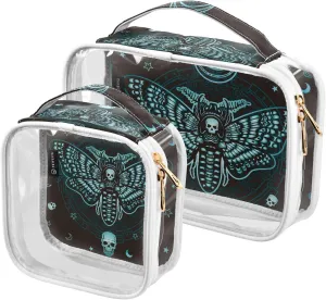 MNSRUU Clear Makeup Bags Butterfly Skull Mysticism Toiletry Bag for Women 2 PCS Waterproof Clear Bags Clear Travel Toiletry Bag Small Cosmetic Makeup Bag, Carry on Airport Airline Compliant Bag