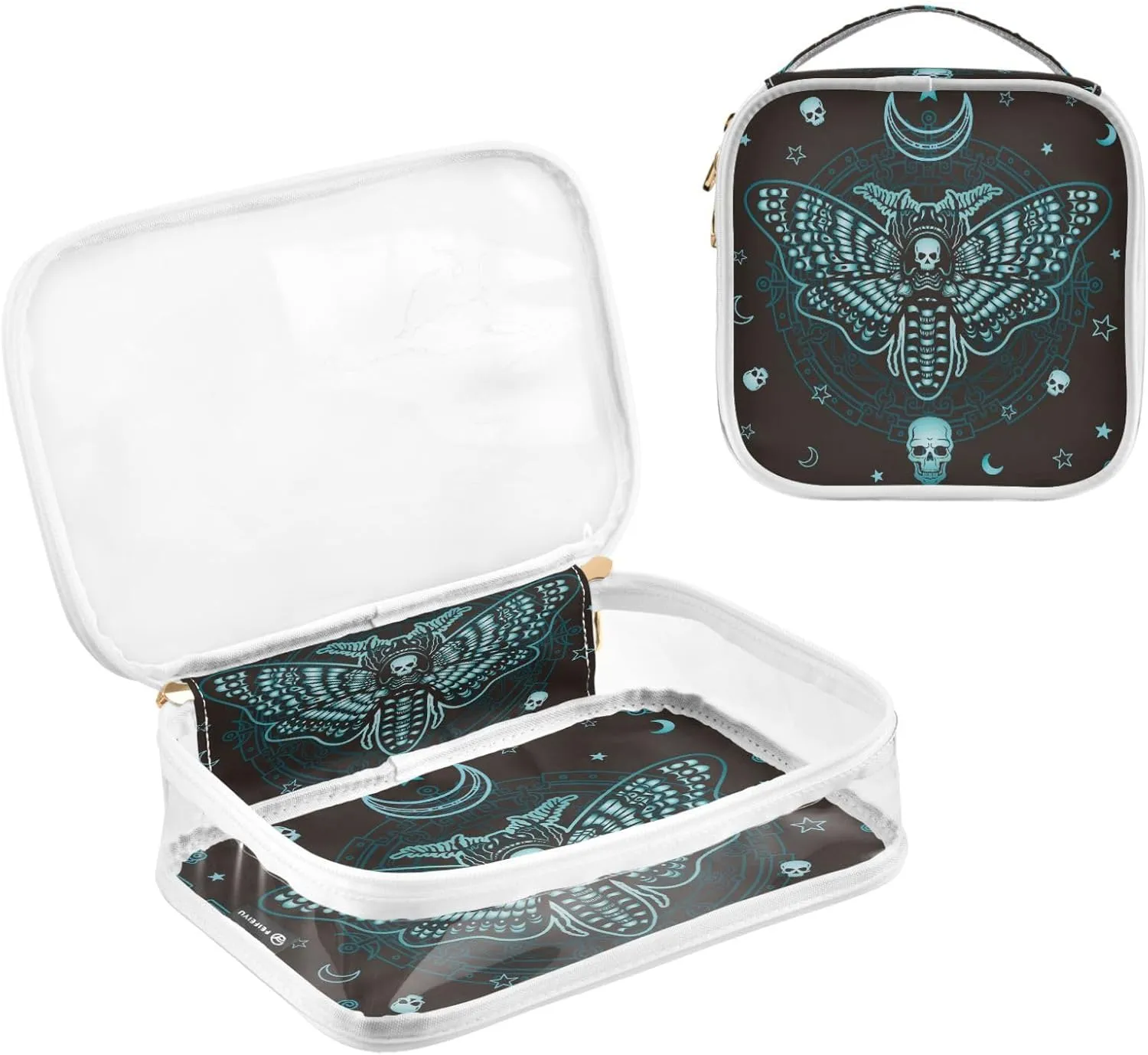 MNSRUU Clear Makeup Bags Butterfly Skull Mysticism Toiletry Bag for Women 2 PCS Waterproof Clear Bags Clear Travel Toiletry Bag Small Cosmetic Makeup Bag, Carry on Airport Airline Compliant Bag