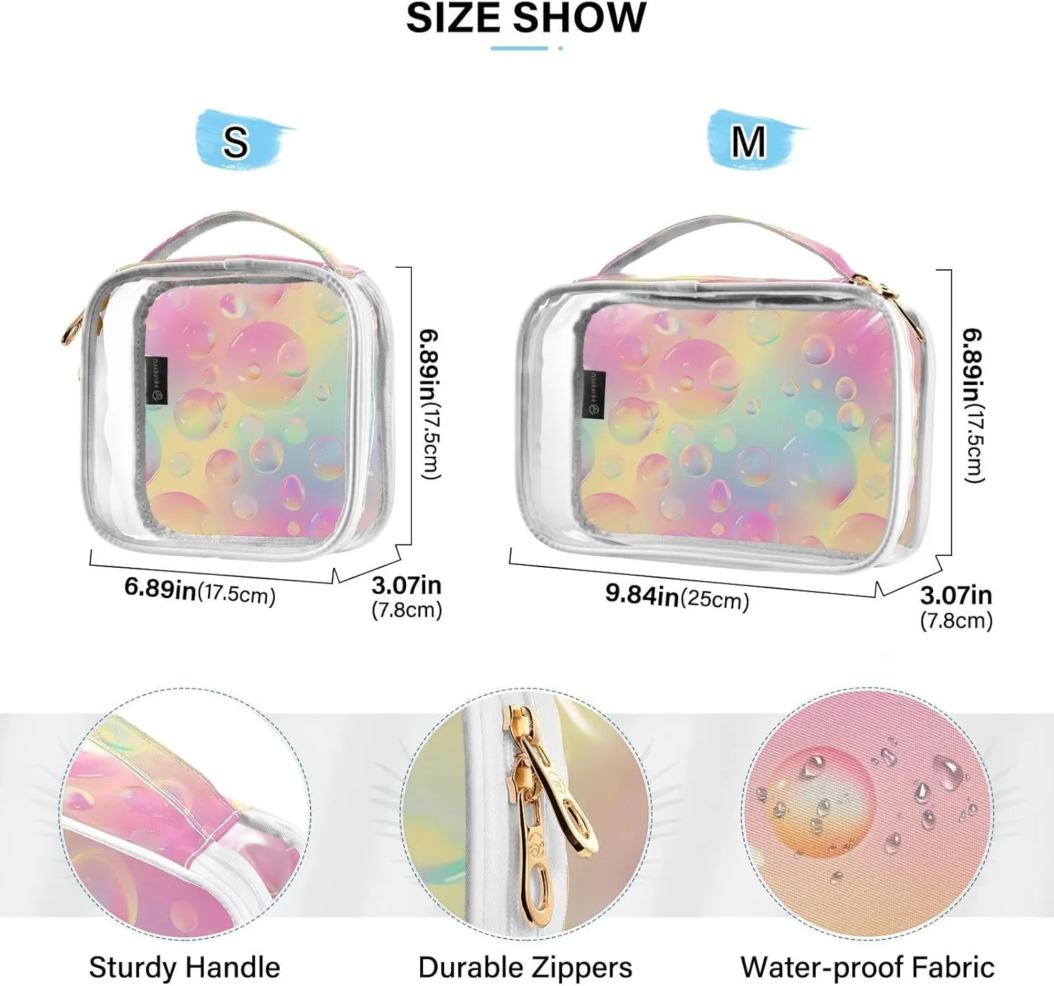 MNSRUU Clear Makeup Bags Colorful Bubbles Toiletry Bag for Women 2 PCS Waterproof Clear Bags Clear Travel Toiletry Bag Small Cosmetic Makeup Bag, Carry on Airport Airline Compliant Bag