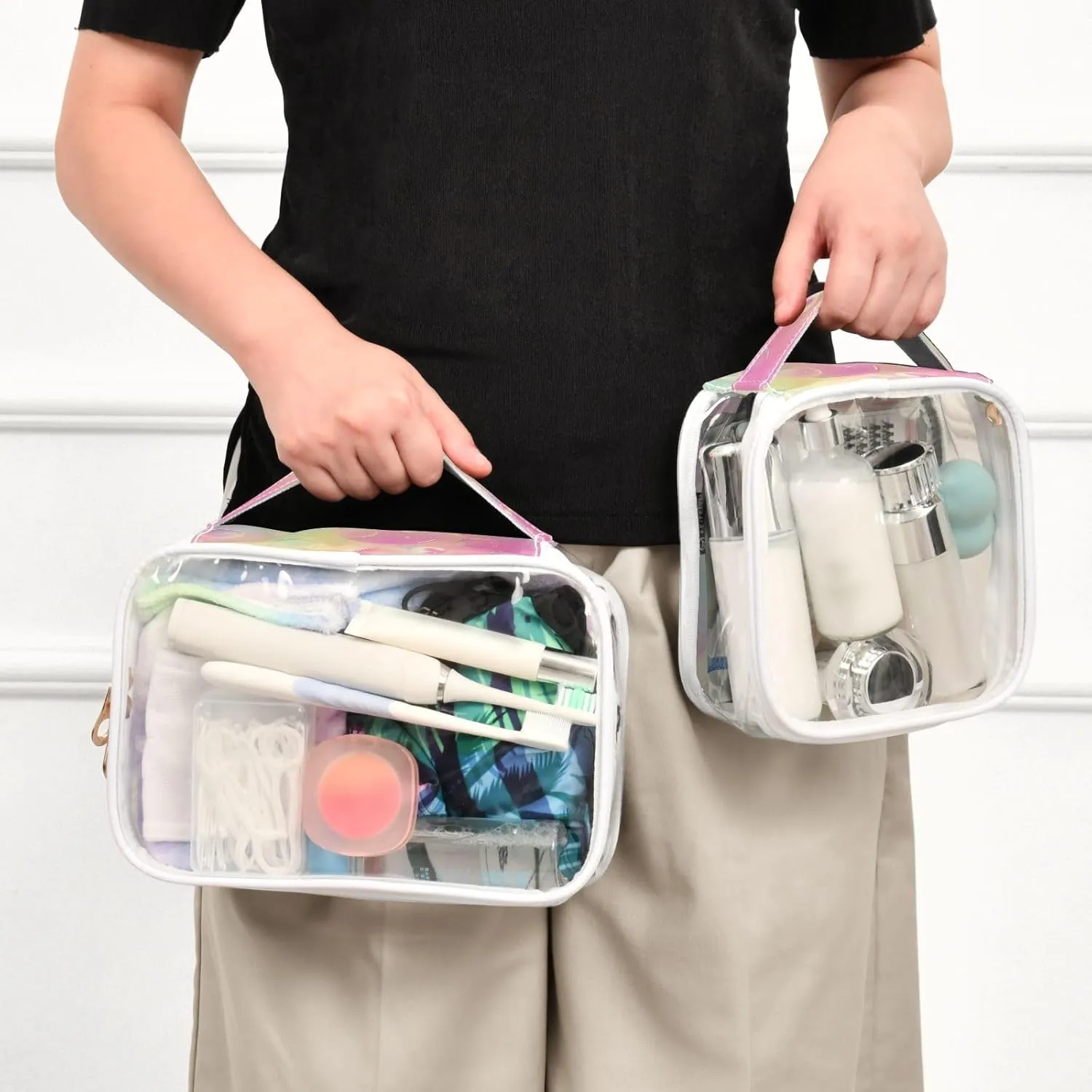 MNSRUU Clear Makeup Bags Colorful Bubbles Toiletry Bag for Women 2 PCS Waterproof Clear Bags Clear Travel Toiletry Bag Small Cosmetic Makeup Bag, Carry on Airport Airline Compliant Bag