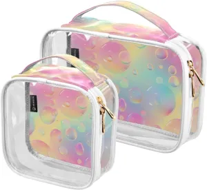 MNSRUU Clear Makeup Bags Colorful Bubbles Toiletry Bag for Women 2 PCS Waterproof Clear Bags Clear Travel Toiletry Bag Small Cosmetic Makeup Bag, Carry on Airport Airline Compliant Bag