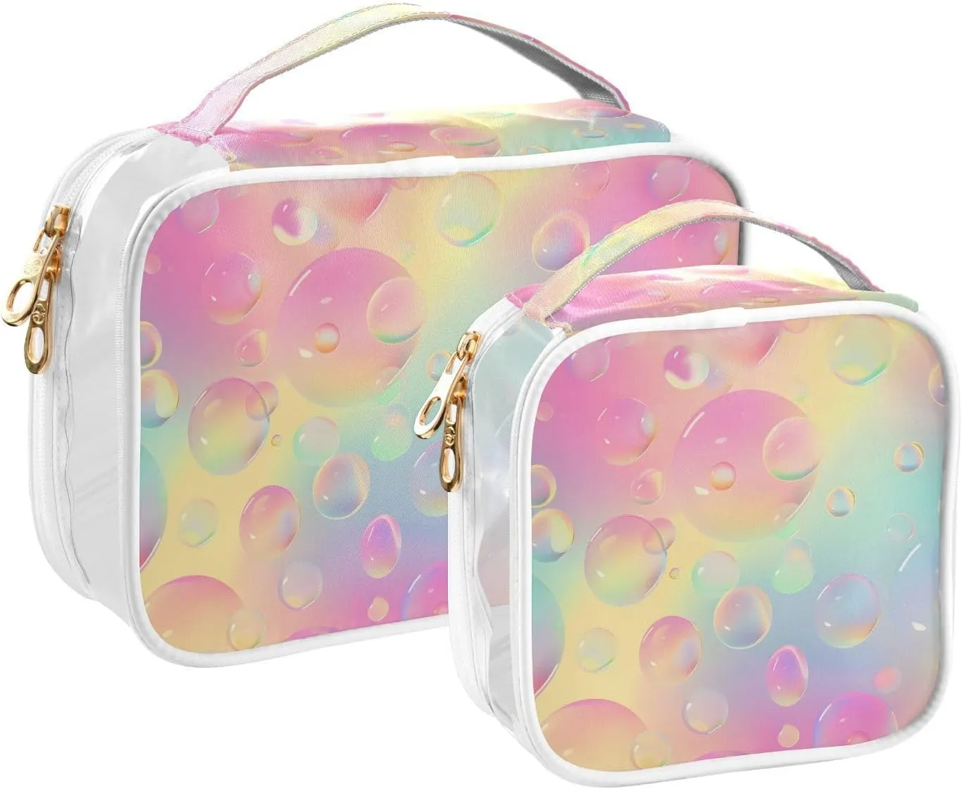 MNSRUU Clear Makeup Bags Colorful Bubbles Toiletry Bag for Women 2 PCS Waterproof Clear Bags Clear Travel Toiletry Bag Small Cosmetic Makeup Bag, Carry on Airport Airline Compliant Bag