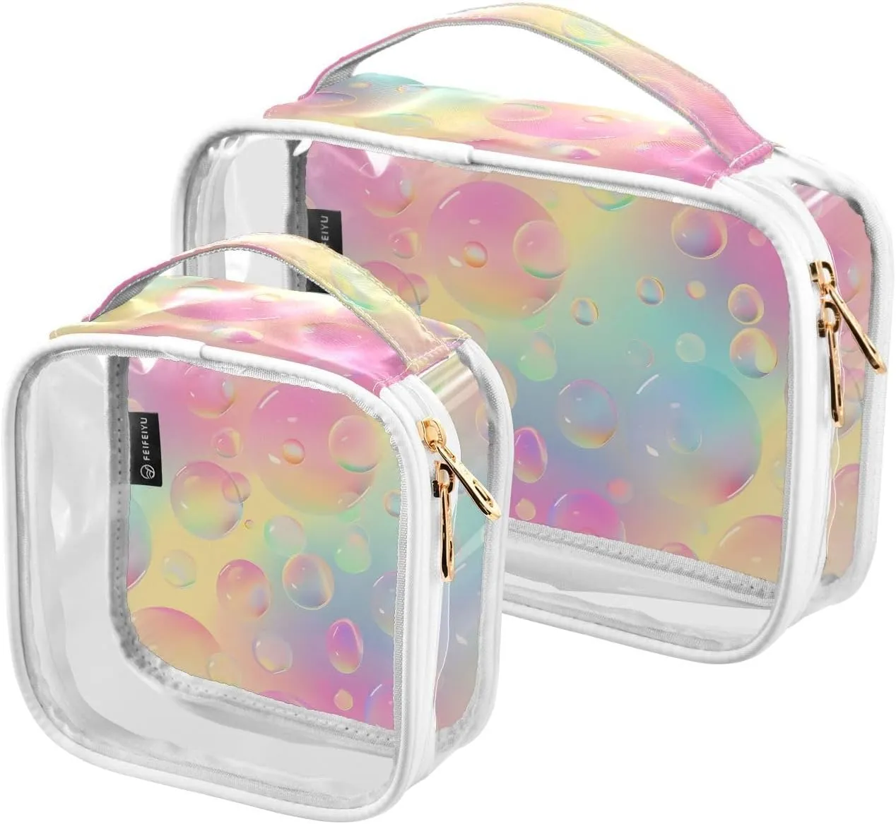 MNSRUU Clear Makeup Bags Colorful Bubbles Toiletry Bag for Women 2 PCS Waterproof Clear Bags Clear Travel Toiletry Bag Small Cosmetic Makeup Bag, Carry on Airport Airline Compliant Bag