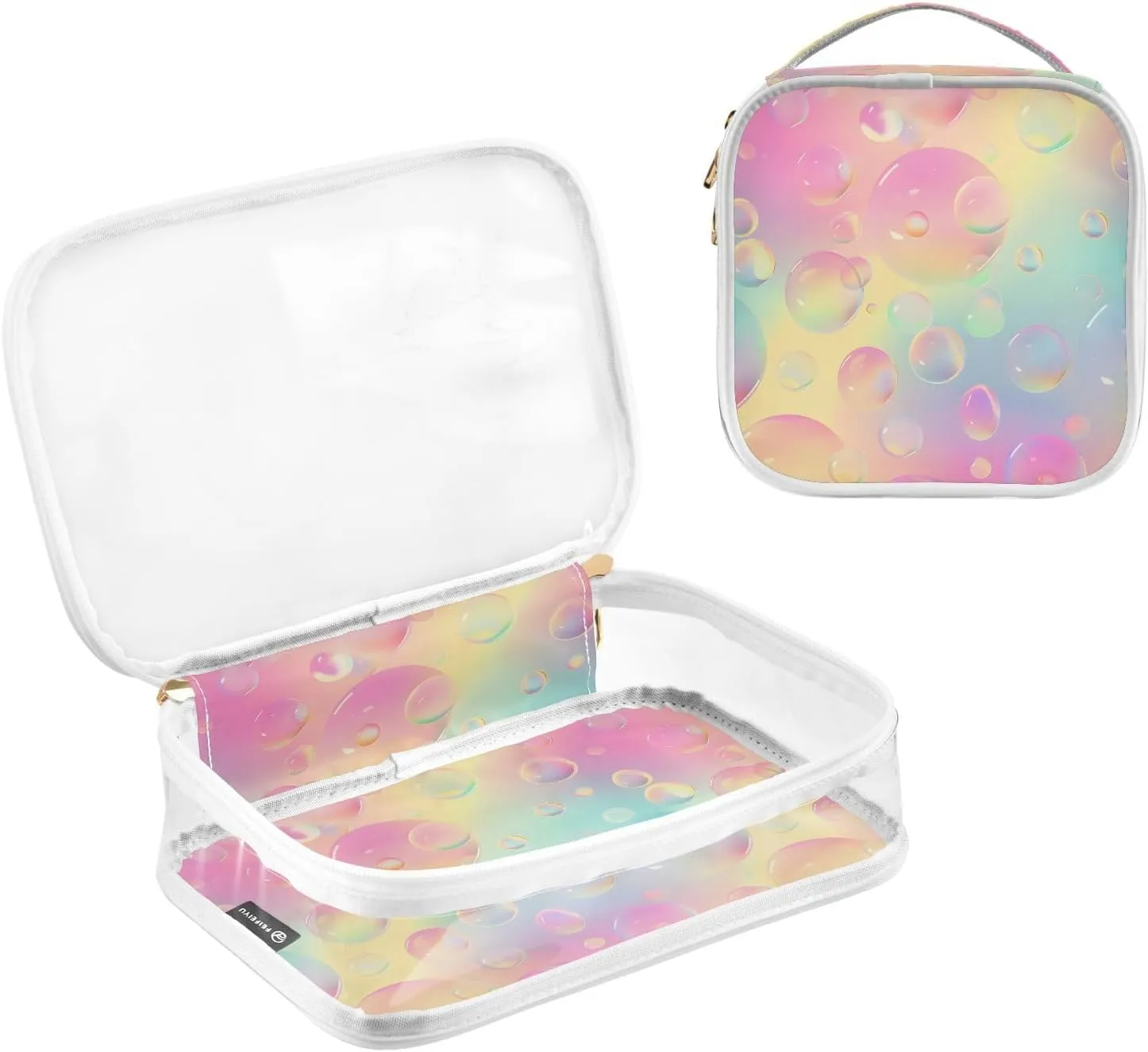 MNSRUU Clear Makeup Bags Colorful Bubbles Toiletry Bag for Women 2 PCS Waterproof Clear Bags Clear Travel Toiletry Bag Small Cosmetic Makeup Bag, Carry on Airport Airline Compliant Bag
