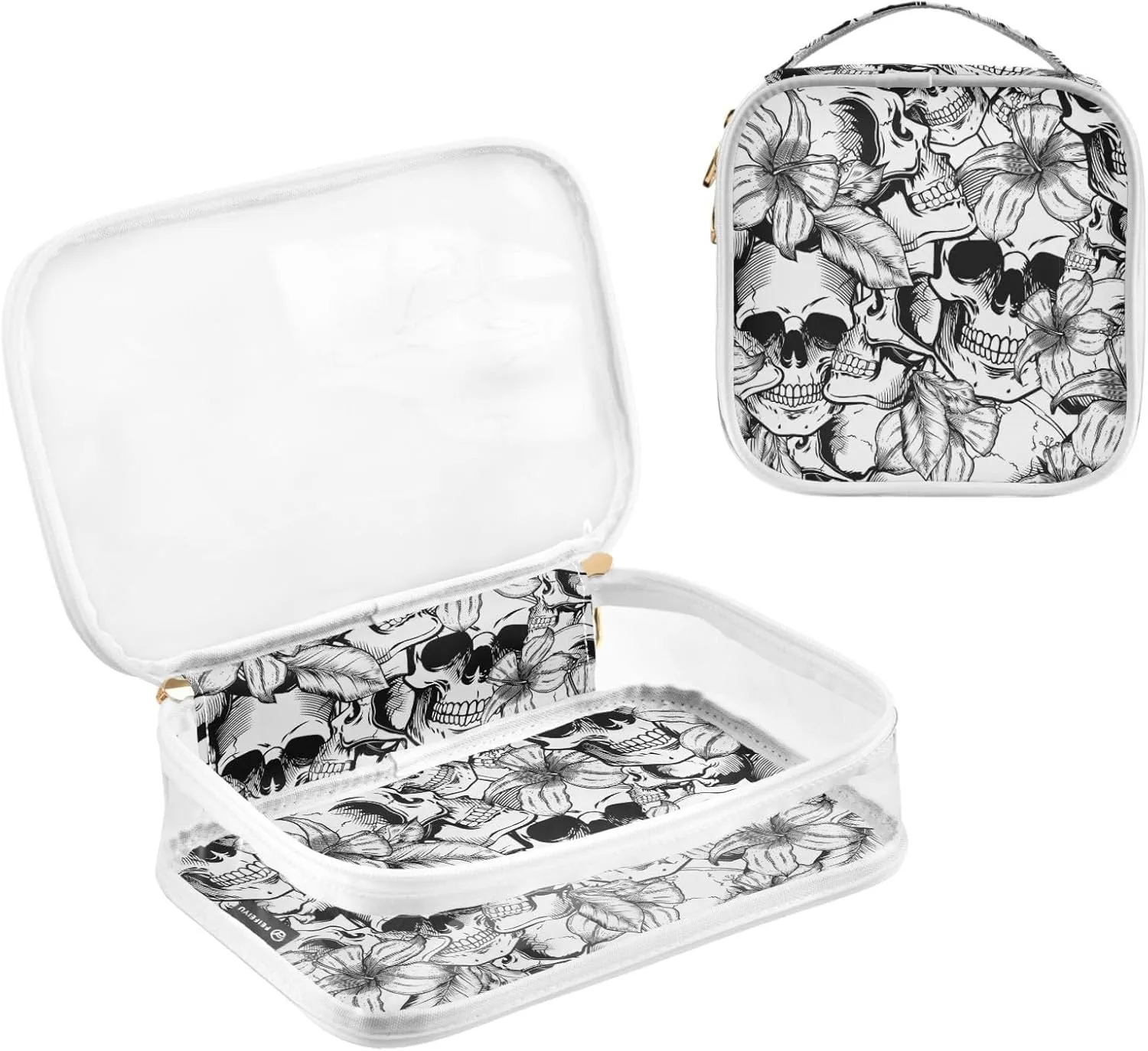 MNSRUU Clear Makeup Bags Goth Skull Toiletry Bag for Women 2 PCS Waterproof Clear Bags Clear Travel Toiletry Bag Small Cosmetic Makeup Bag, Carry on Airport Airline Compliant Bag