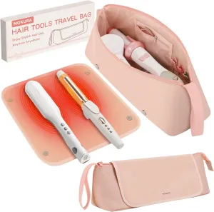 MOKURA Hot Hair Tools Travel Bag with Heat Resistant Mat, Women Hair Accessories Organizer Case, Storage Pouch for Curling Iron Straightener Flat Iron Hair Dryer, Gifts for Mom Mothers Day, Pink